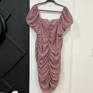 NWT BP Pink Lace Ruched Off The Shoulder Milkmaid Dress 2X Plus Cottage